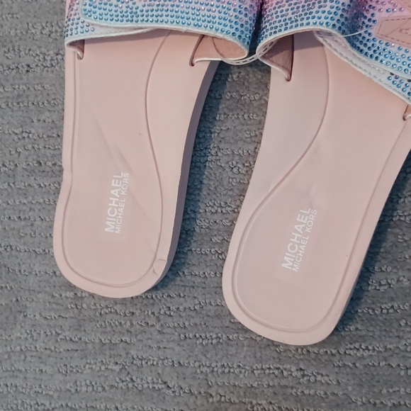 Michael Kors MK Sequined Rainbow Embellished Slide Sandal Women’s Size 9 W/Flaw - Picture 7 of 15